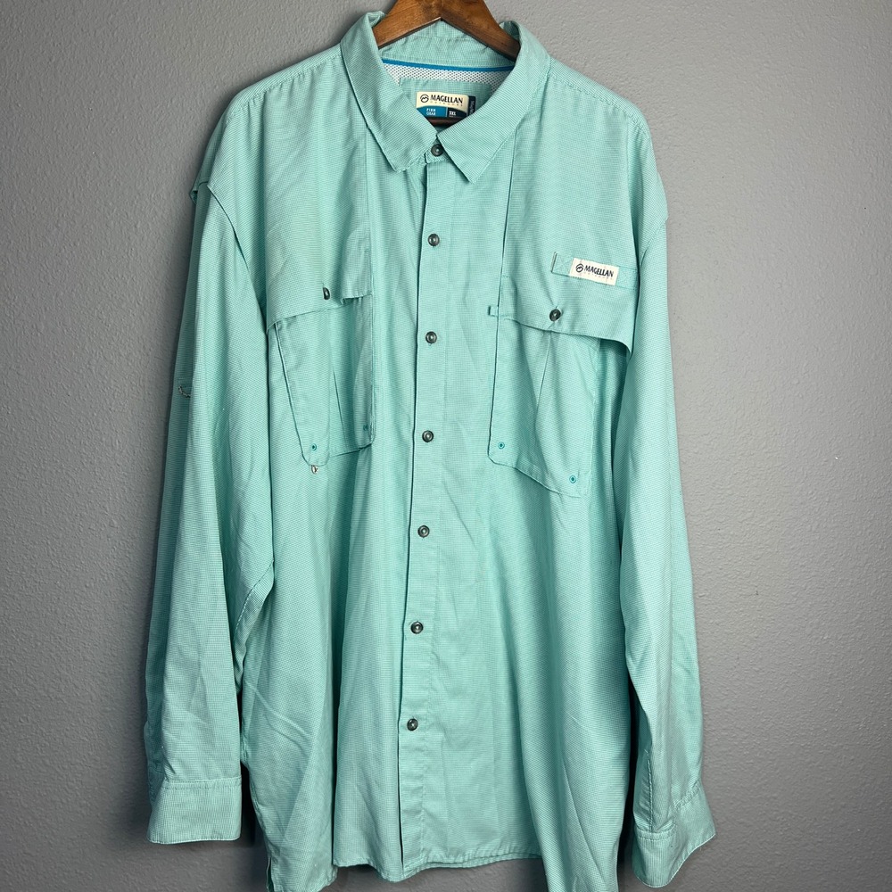 Magellan Outdoors‎ Fishing Shirt Vented Long Sleeve Angler Fit Teal Blue 3XL